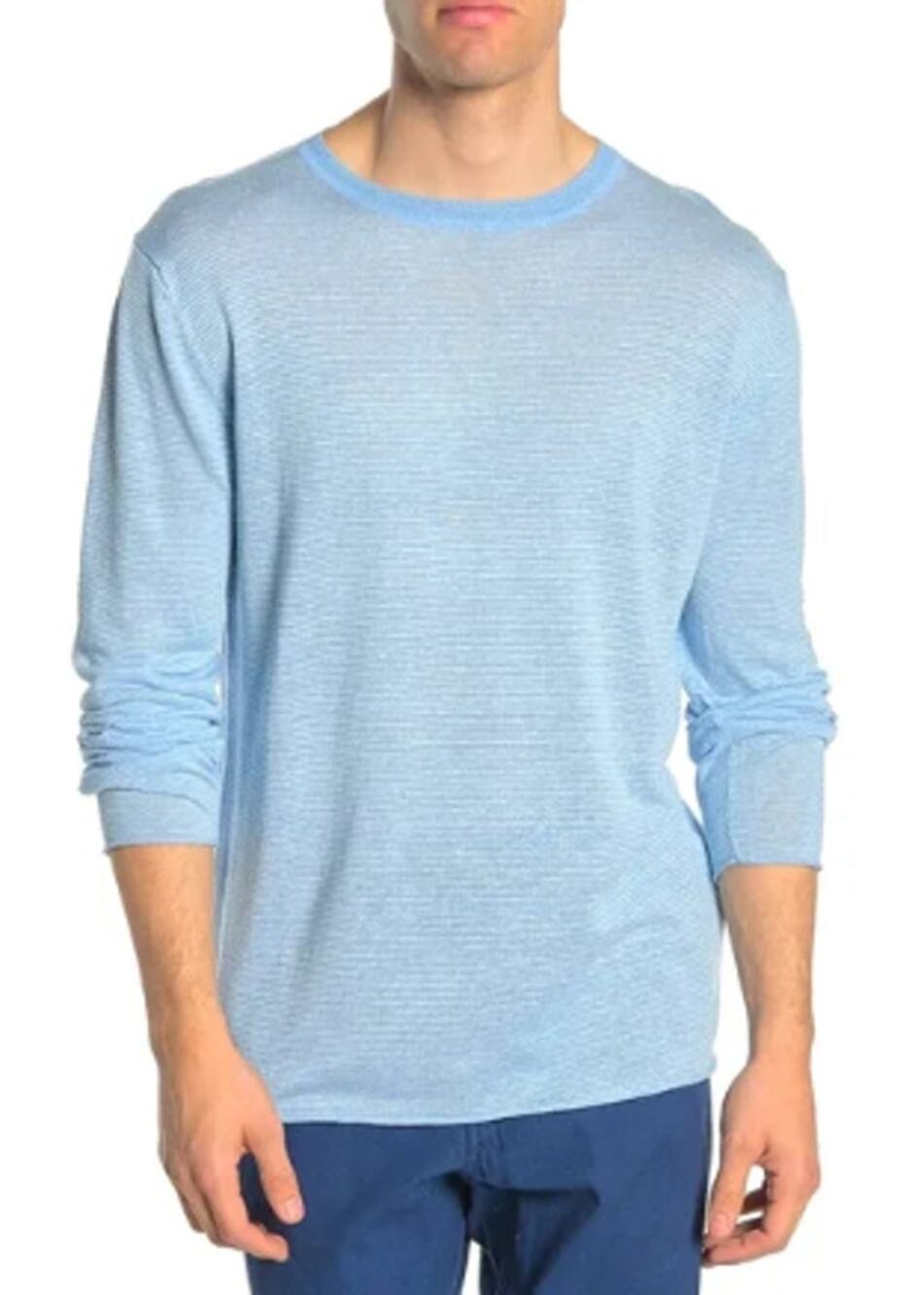 Onia Kevin Crewneck Men's S Sky Blue Stripe Linen Sweater Long Sleeve Resort